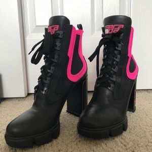 Prada color block lace up booties